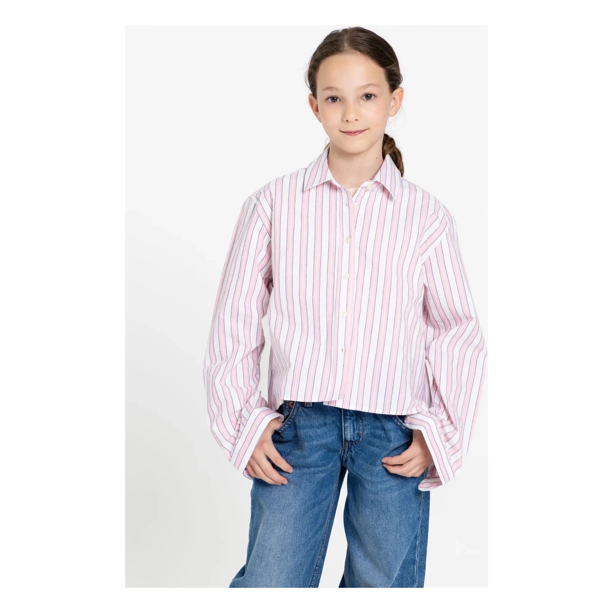 Finger in the nose - Crush Striped Short Shirt | Light Pink