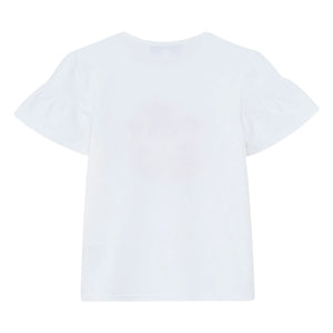 Tartine et Chocolat - Floral Embroidered Balloon Sleeve T-Shirt | White