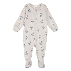 Petit Lem - Footed Jumpsuit Anchors Embossed Organic Cotton | Beige