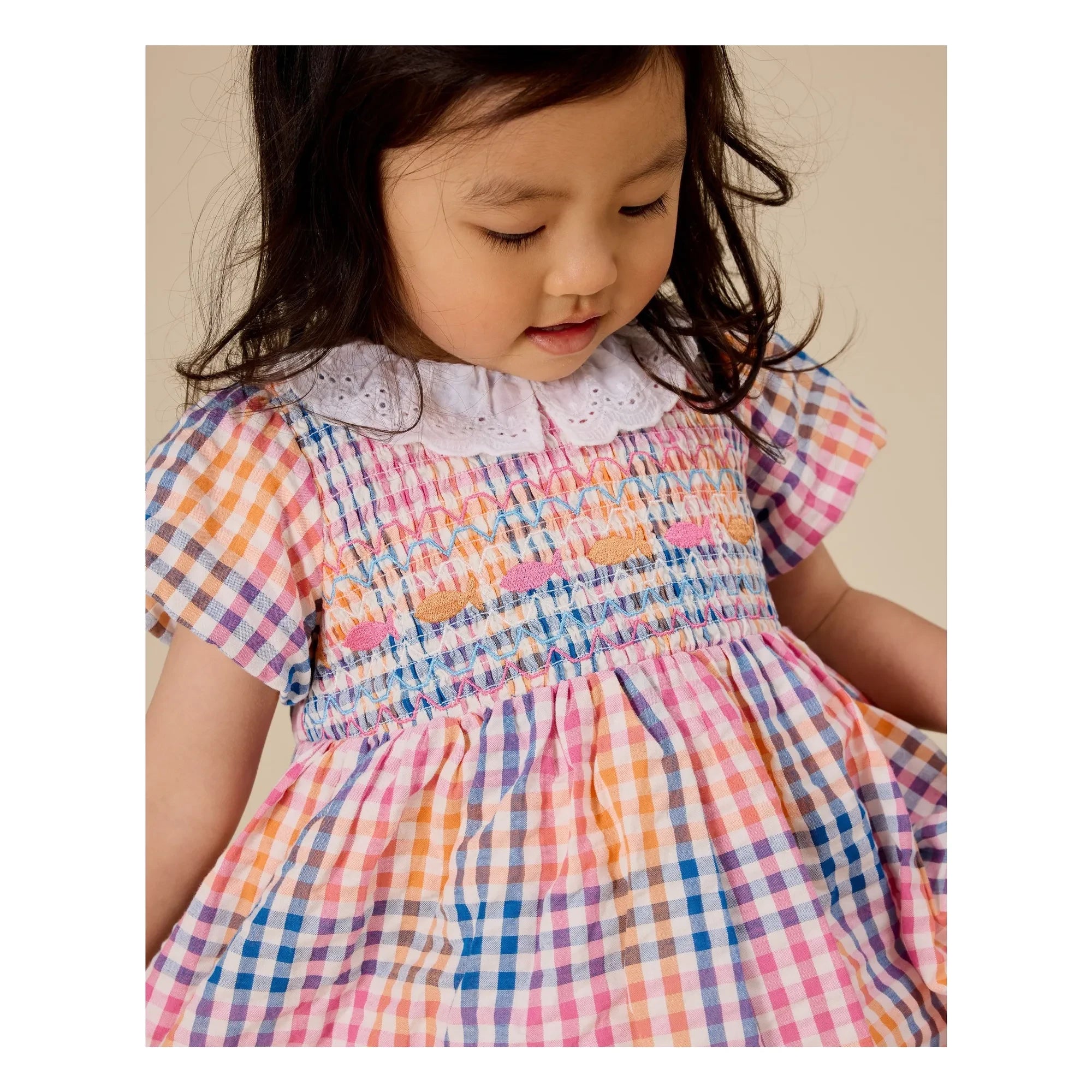 Goldie + Ace - Carreaux Gathered Dress | Blue