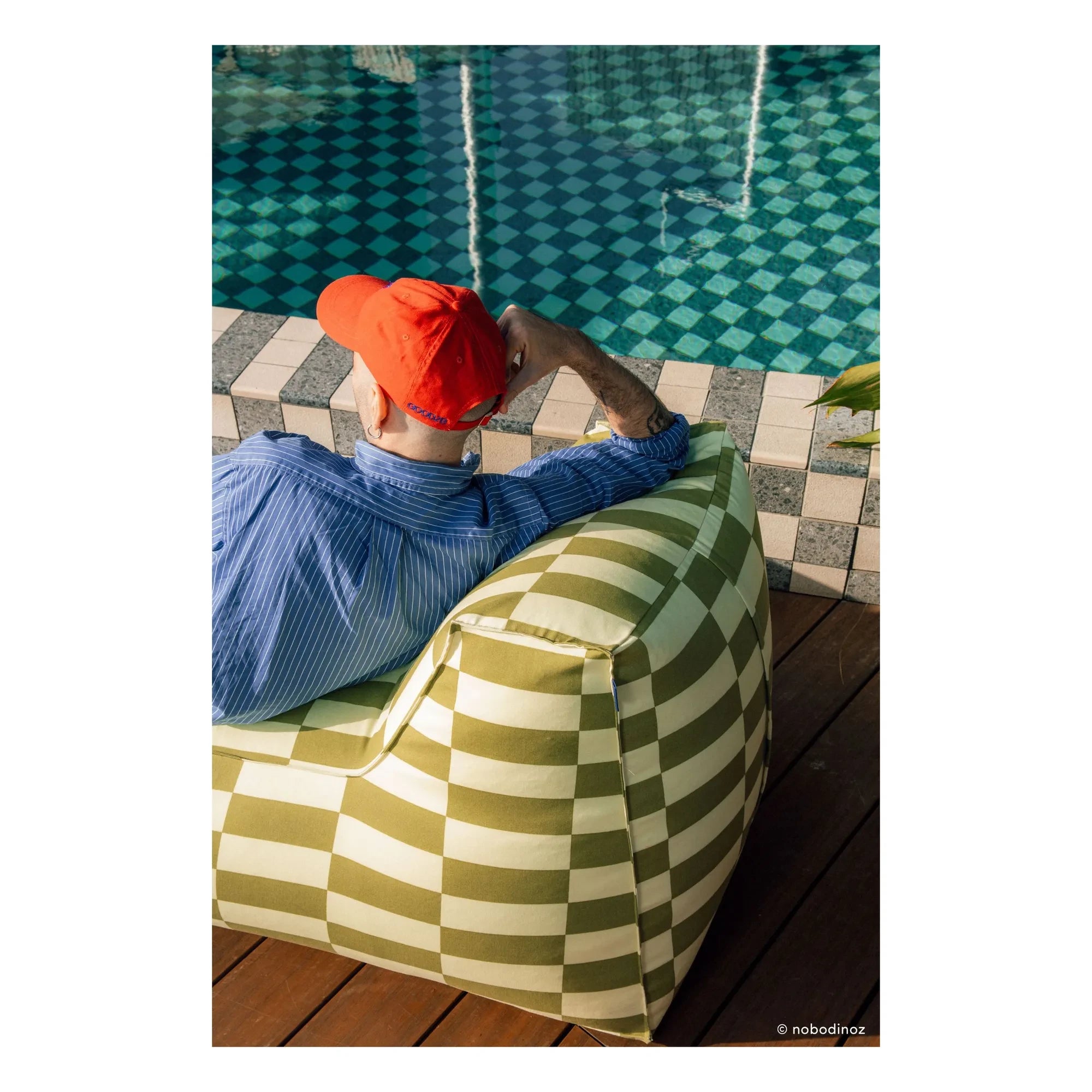 Nobodinoz - Matteo Tiles outdoor long pouf | Green