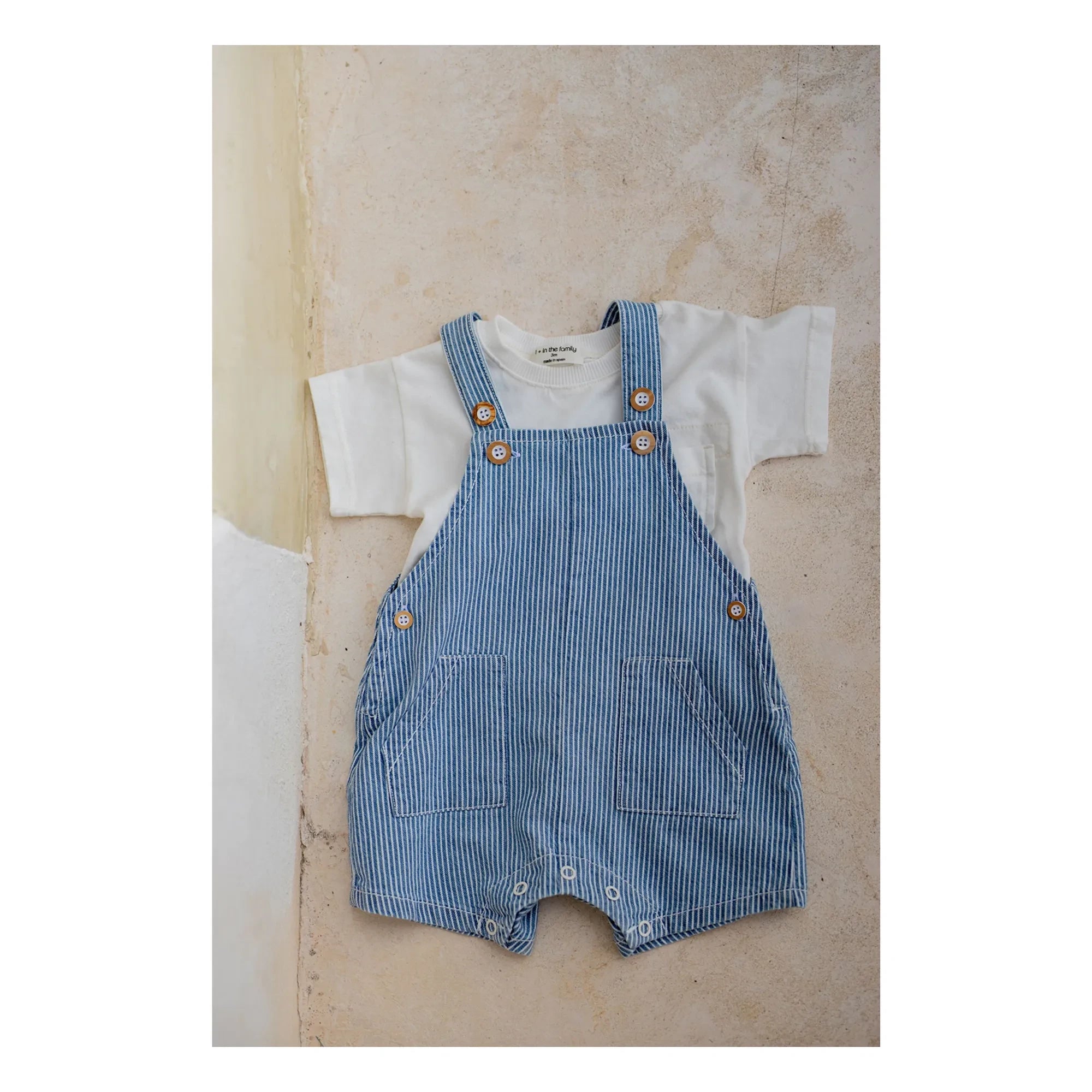 1+ in the family - Çizgili Denim Talaies Organik Pamuk Tulum | Açık Mavi