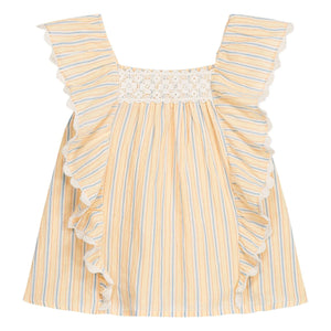 Louise Misha - Gia Striped Organic Cotton Ruffled Top | Yellow