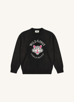 Finger in the nose - Sally Black Cat Merino Wool Sweater | Black