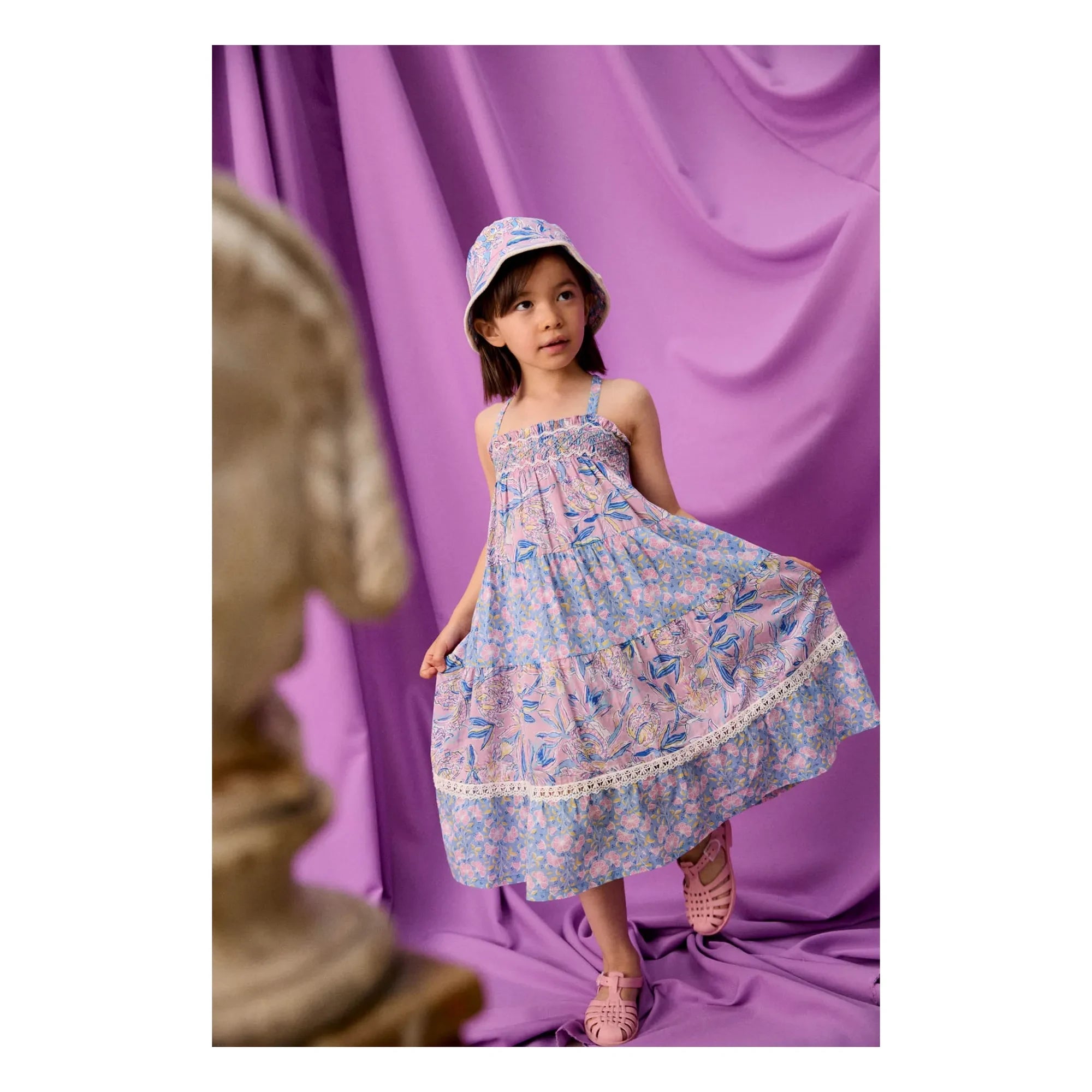 Louise Misha - Flowery Organic Cotton Marcelinette Strapless Dress | Purple