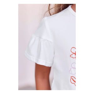 Tartine et Chocolat - Floral Embroidered Balloon Sleeve T-Shirt | White