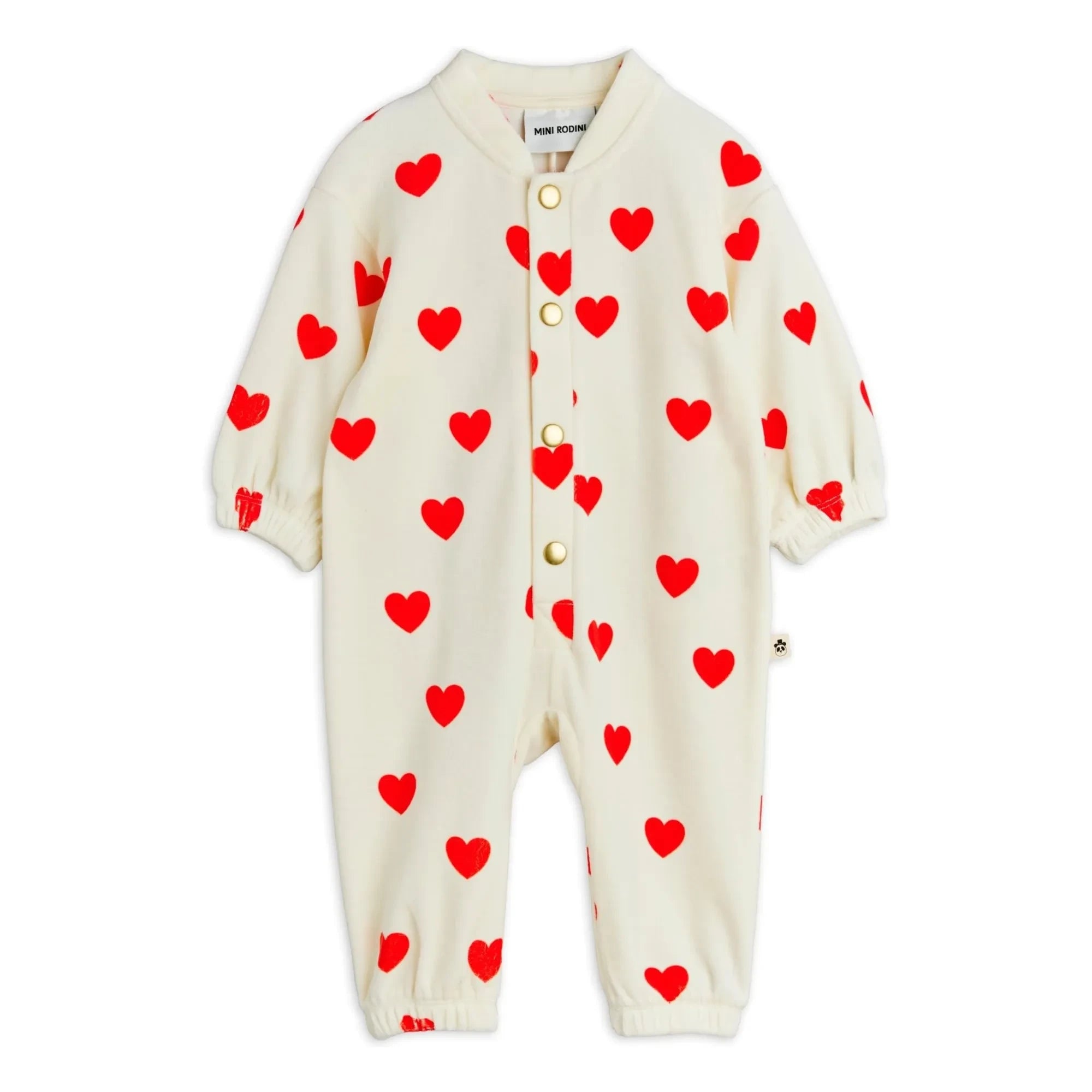 Mini Rodini - Organic Cotton Velvet Heart Romper | White