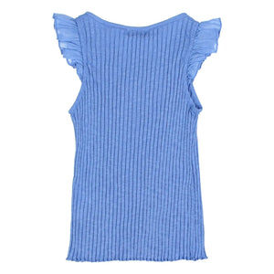 Búho - Organic cotton ruffled ribbed tank top | Azure blue