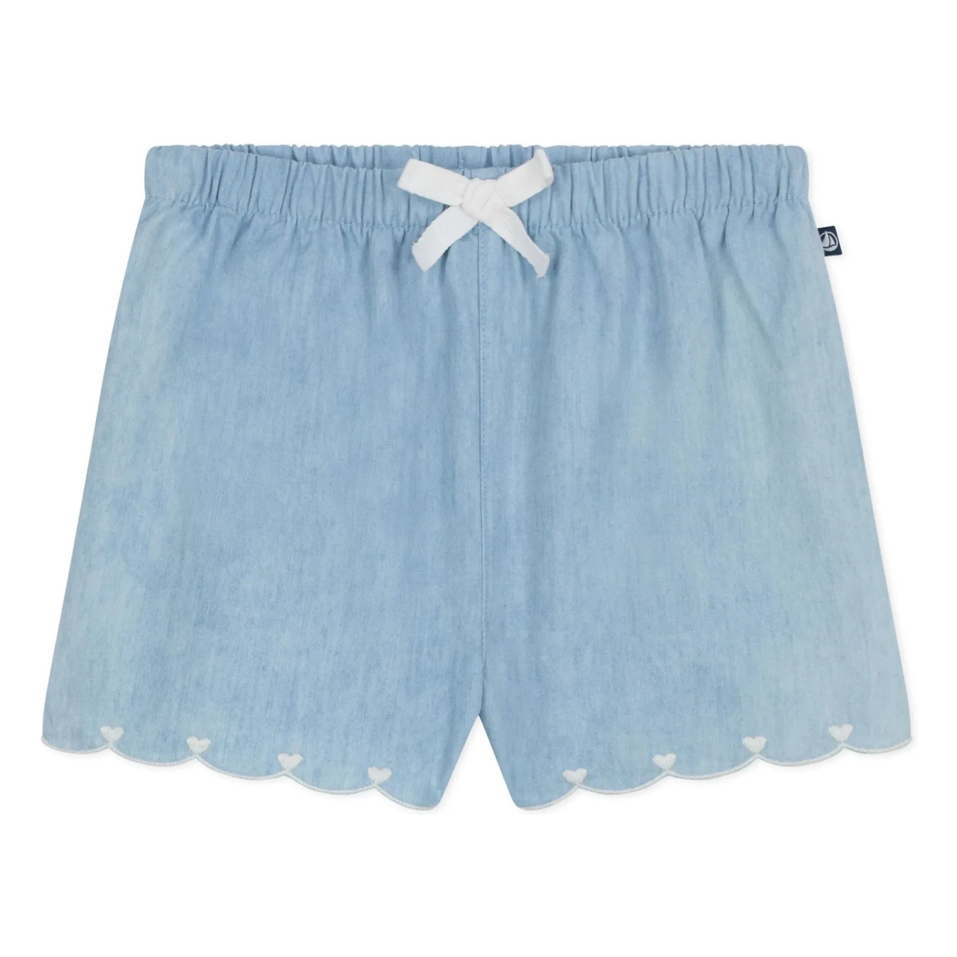 Petit Bateau - Kalpli nakışlı chambray şort | Açık Mavi