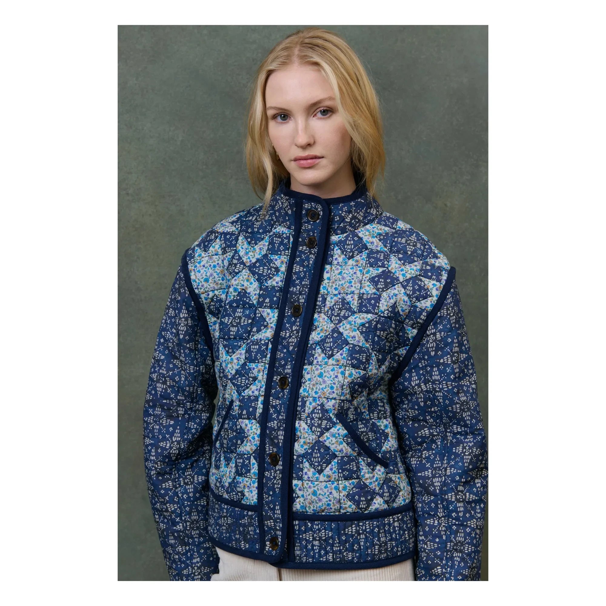 Louise Misha - Omotayo Midnight Star Patchwork Organik Pamuk Ceket - Kadın Koleksiyonu | Mavi