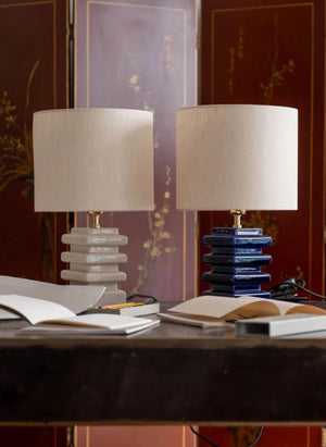 The Socialite Family - Marta Table Lamp: Ceramic and Pleated Cotton | Night Blue