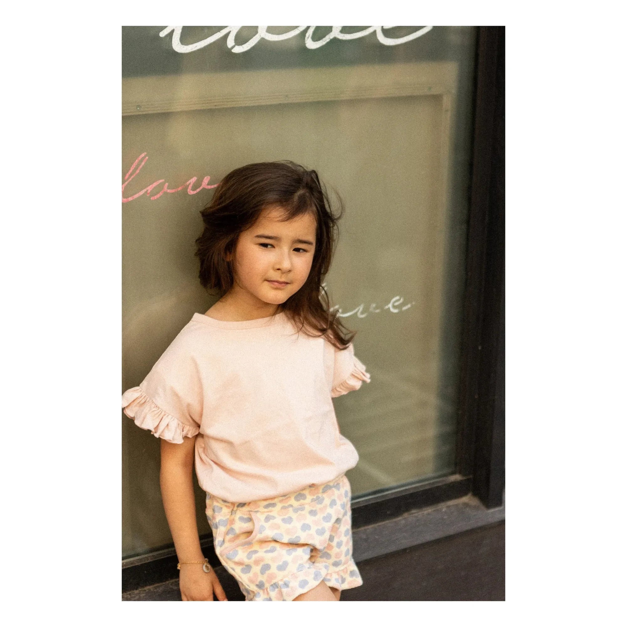 Louis Louise - Astrée Ruffled Shorts Terry Fabric Hearts | Dusty Pink