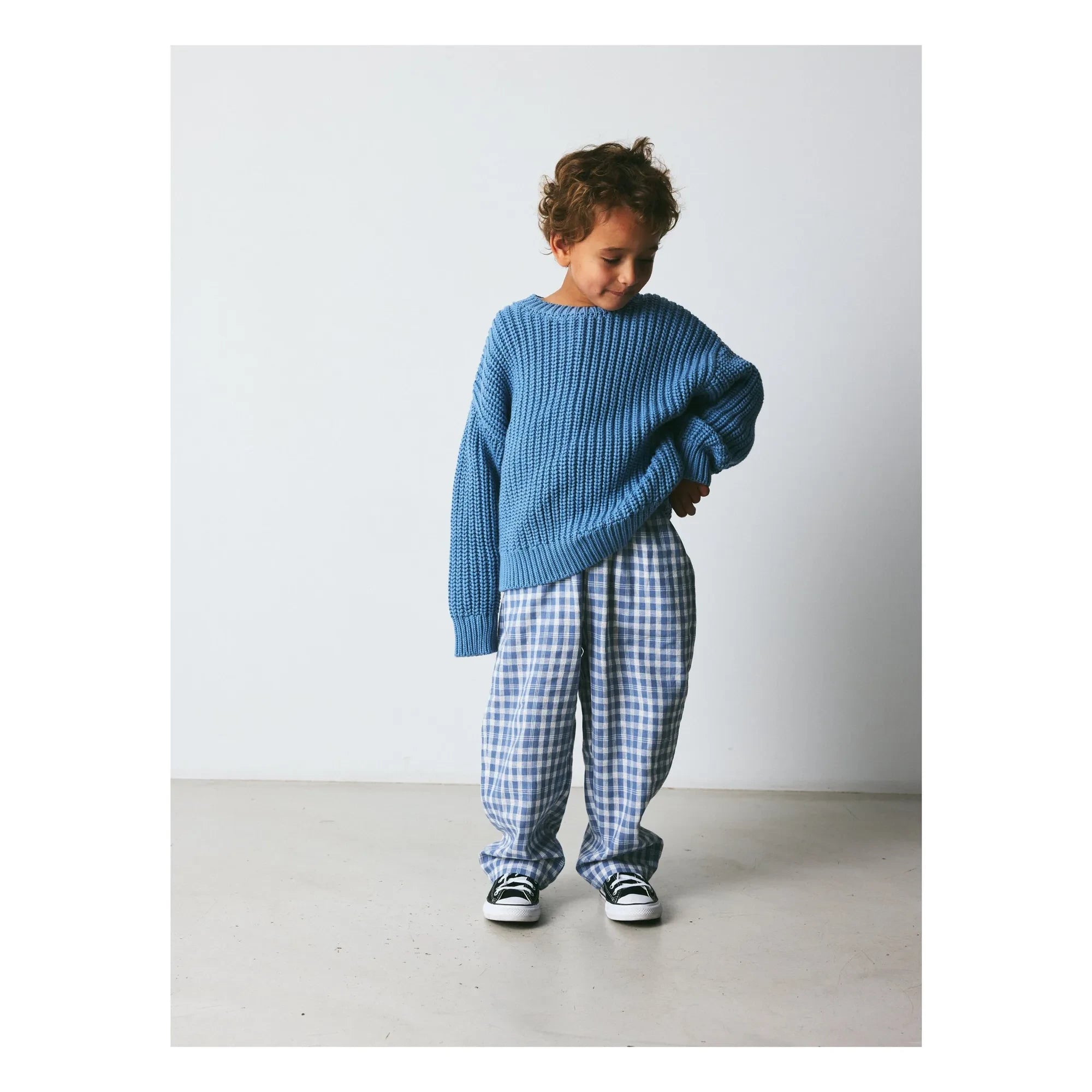 brunobruno nation - Dora Organic Cotton Checkered Pants | Blue