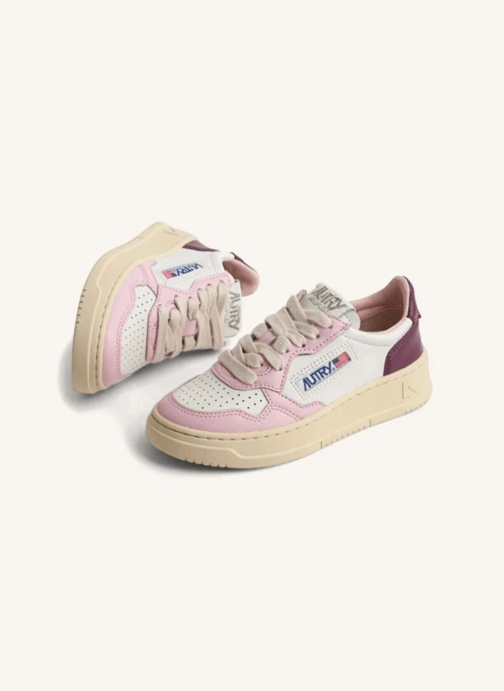 Autry - Two-Toned Kids Medalist Low Leather Sneakers | Pink