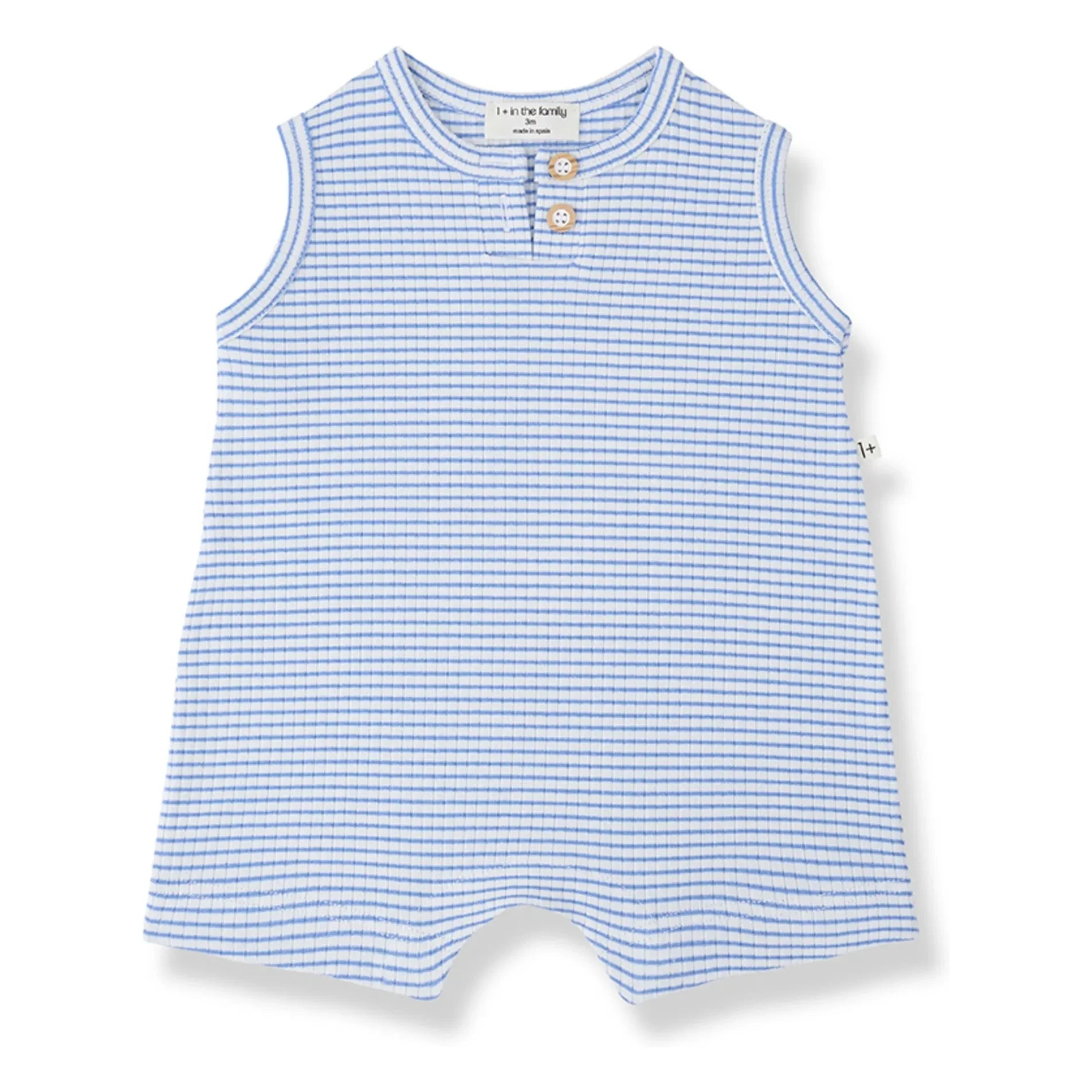 1+ in the family - Striped Vendrell Ribbed Romper | Light Blue