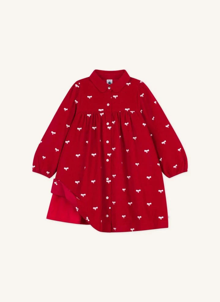 Petit Bateau - Organik Pamuklu Kadife Düğüm Elbise | Kırmızı
