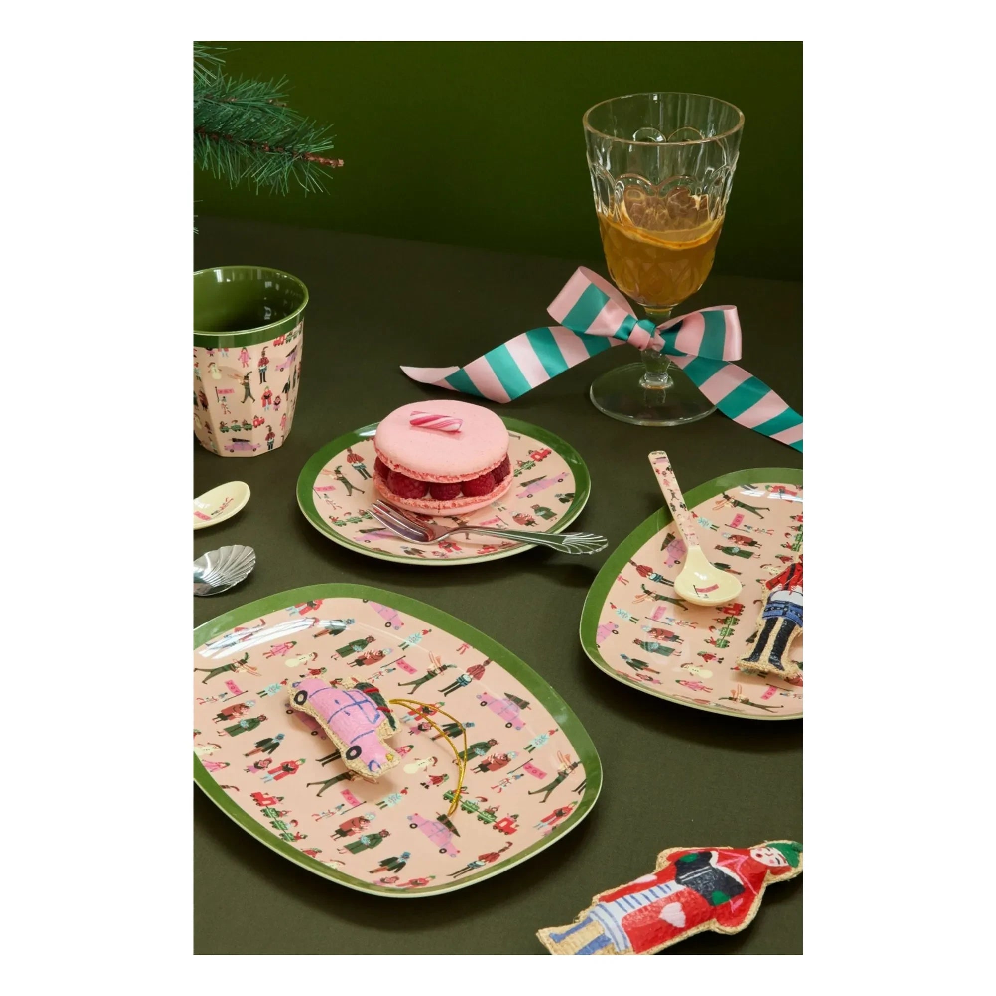Rice - Holiday melamin dikdörtgen tabak | Pudra Pembe