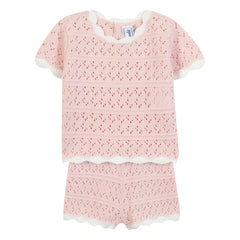 Tartine et Chocolat - Pointelle T-Shirt and Shorts Set | Light Pink
