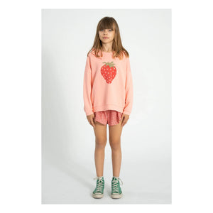 Piupiuchick - Strawberry Organic Cotton Ruffled Sweatshirt | Pink