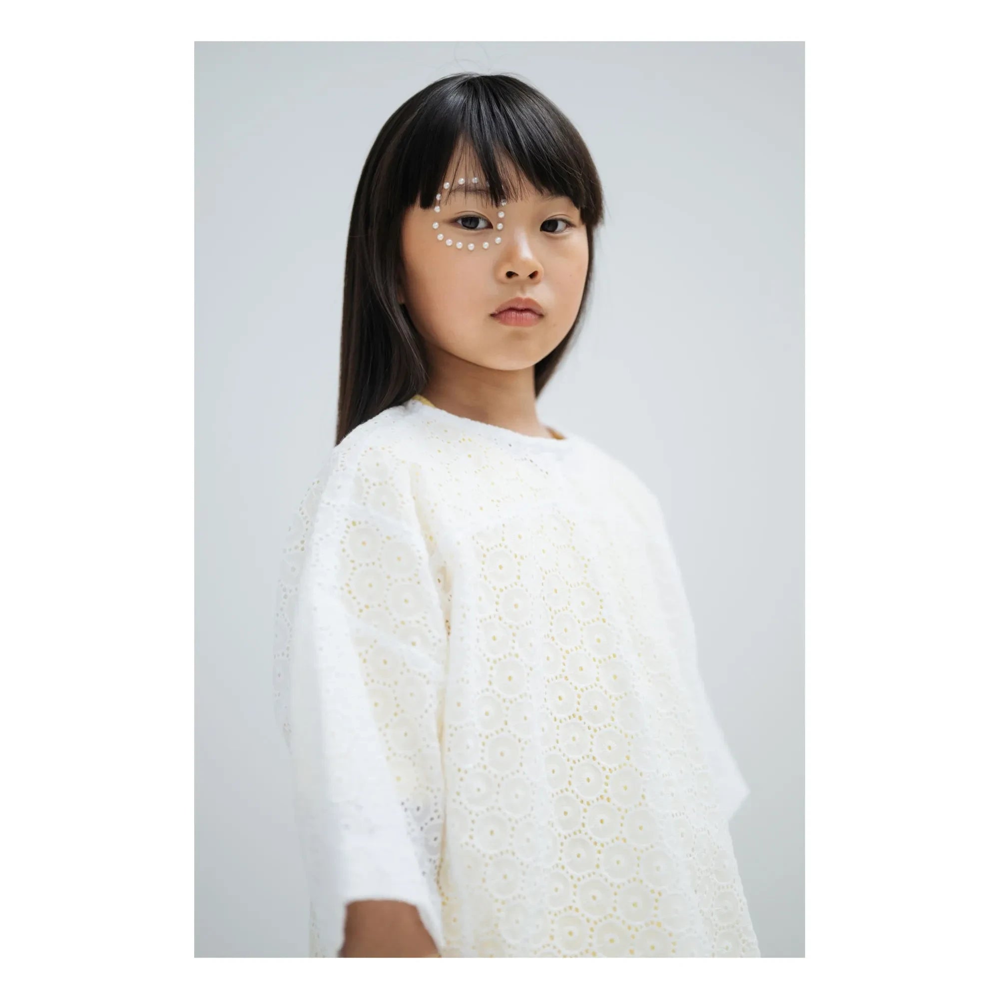 Repose AMS - Button-back blouse Embroidered Anglaise Organic cotton | White