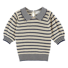 Emile et Ida - Organic cotton openwork striped sweater | Navy Blue