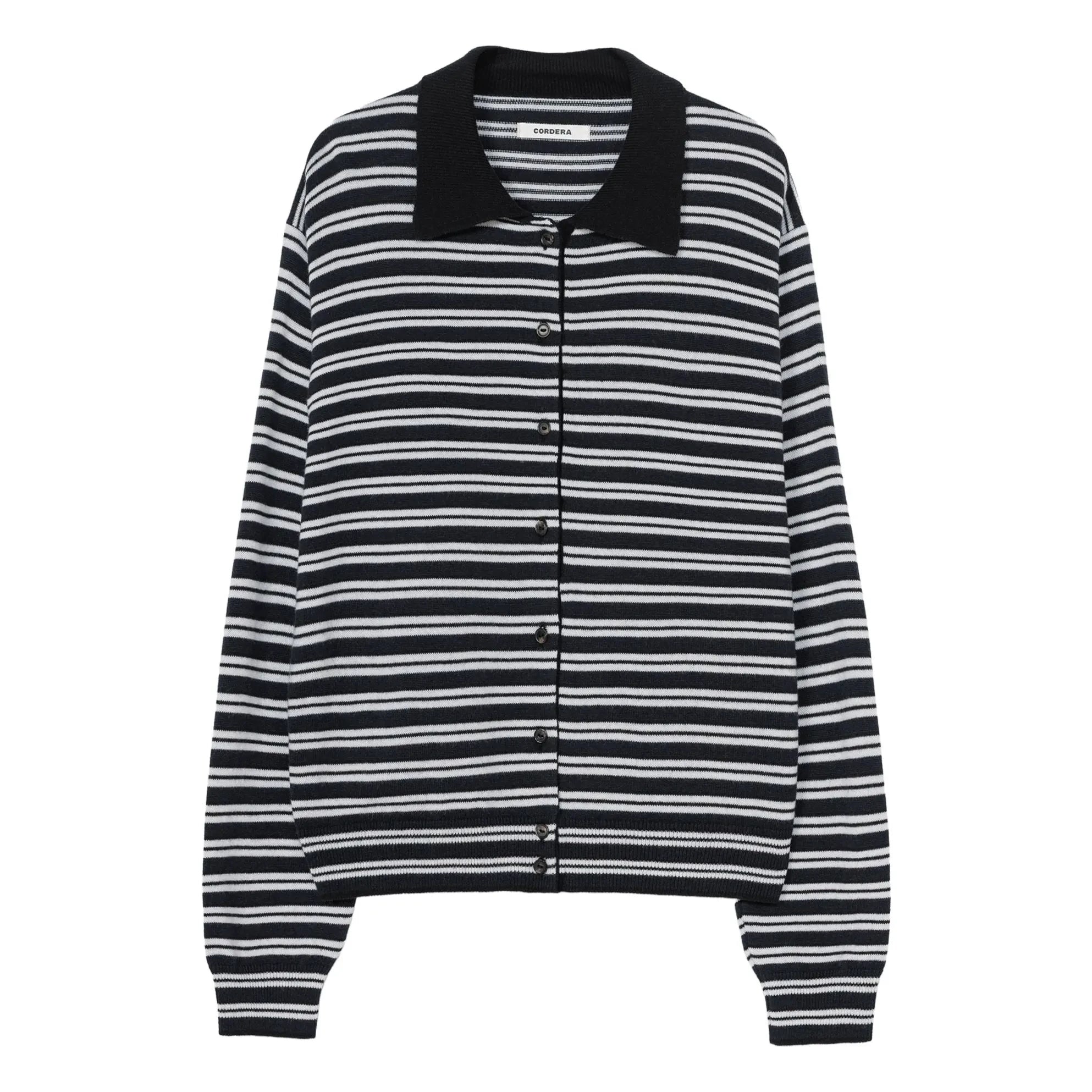 Cordera - Striped Merino Wool Polo Shirt | Navy Blue