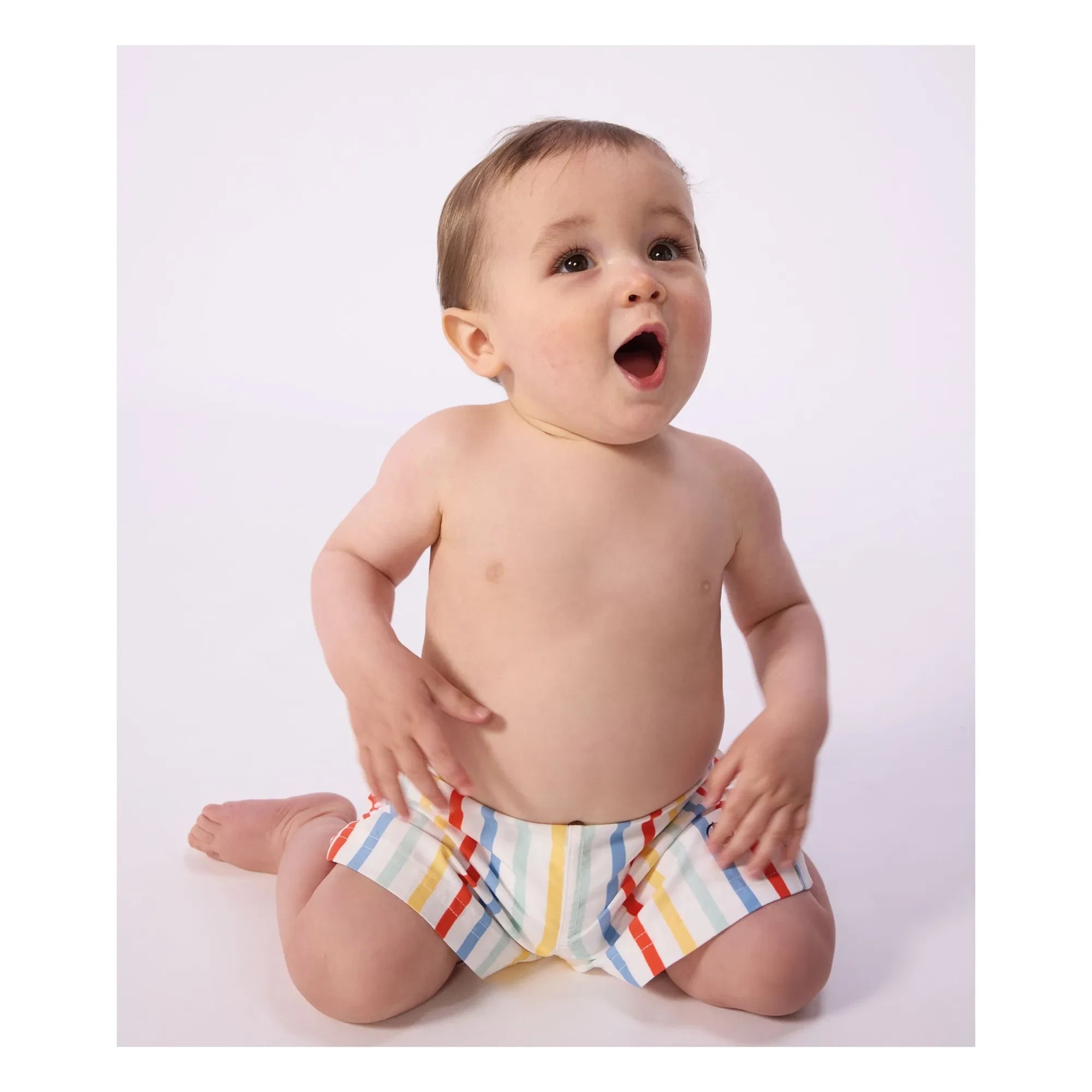 Petit Bateau - Baby Striped Recycled Fiber Swim Shorts | White
