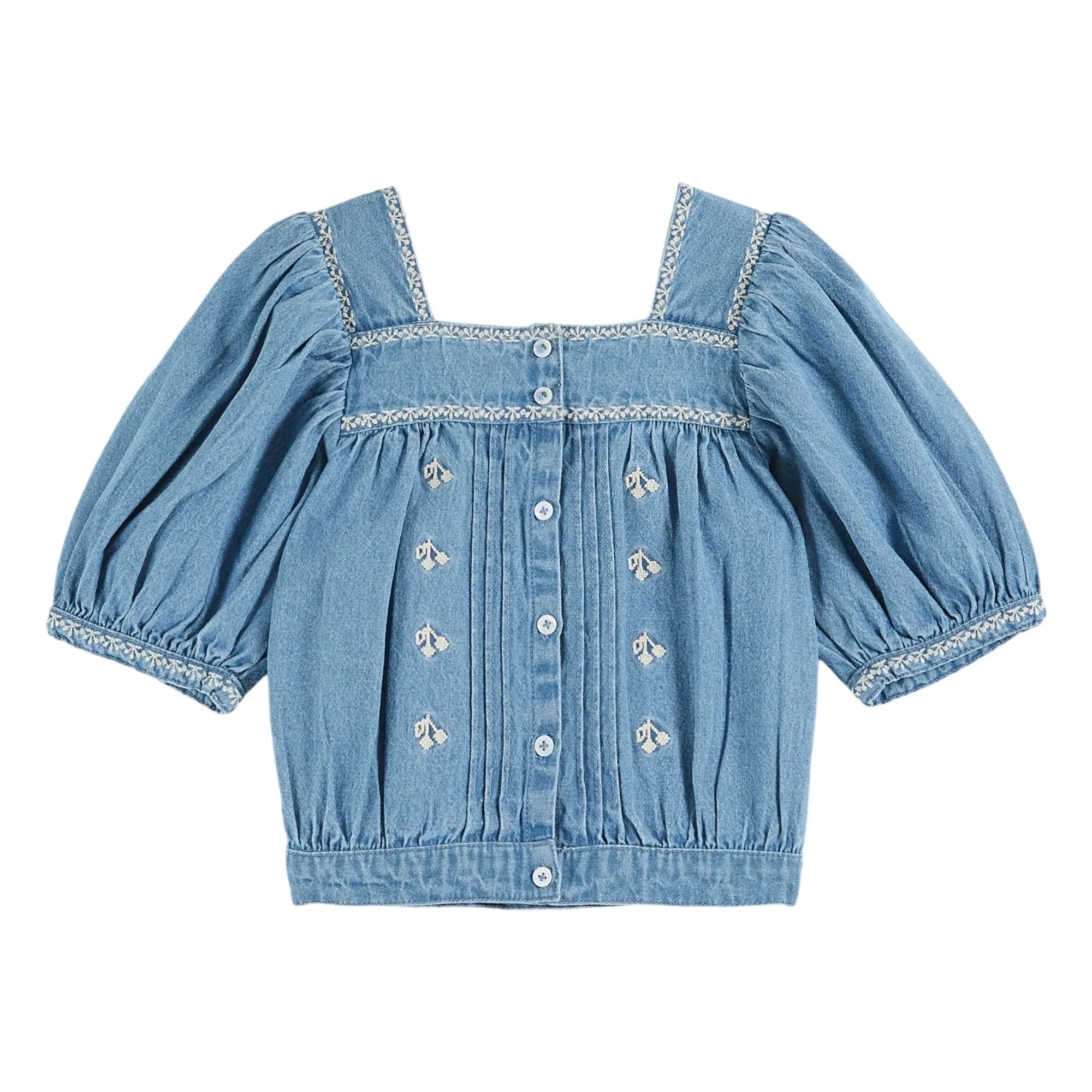 Emile et Ida - Embroidered Chambray Blouse | Denim