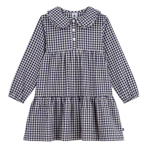 Petit Bateau - Claudine Collar Dress Organic Cotton Checkered | Navy