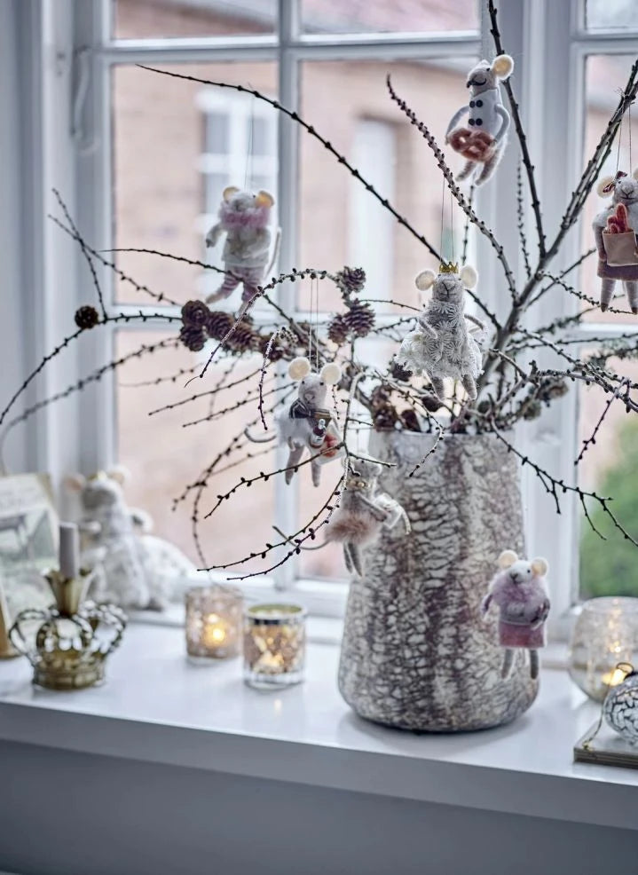Bloomingville - Peo yün asılı fare süsü - 2'li Set | Kahverengi