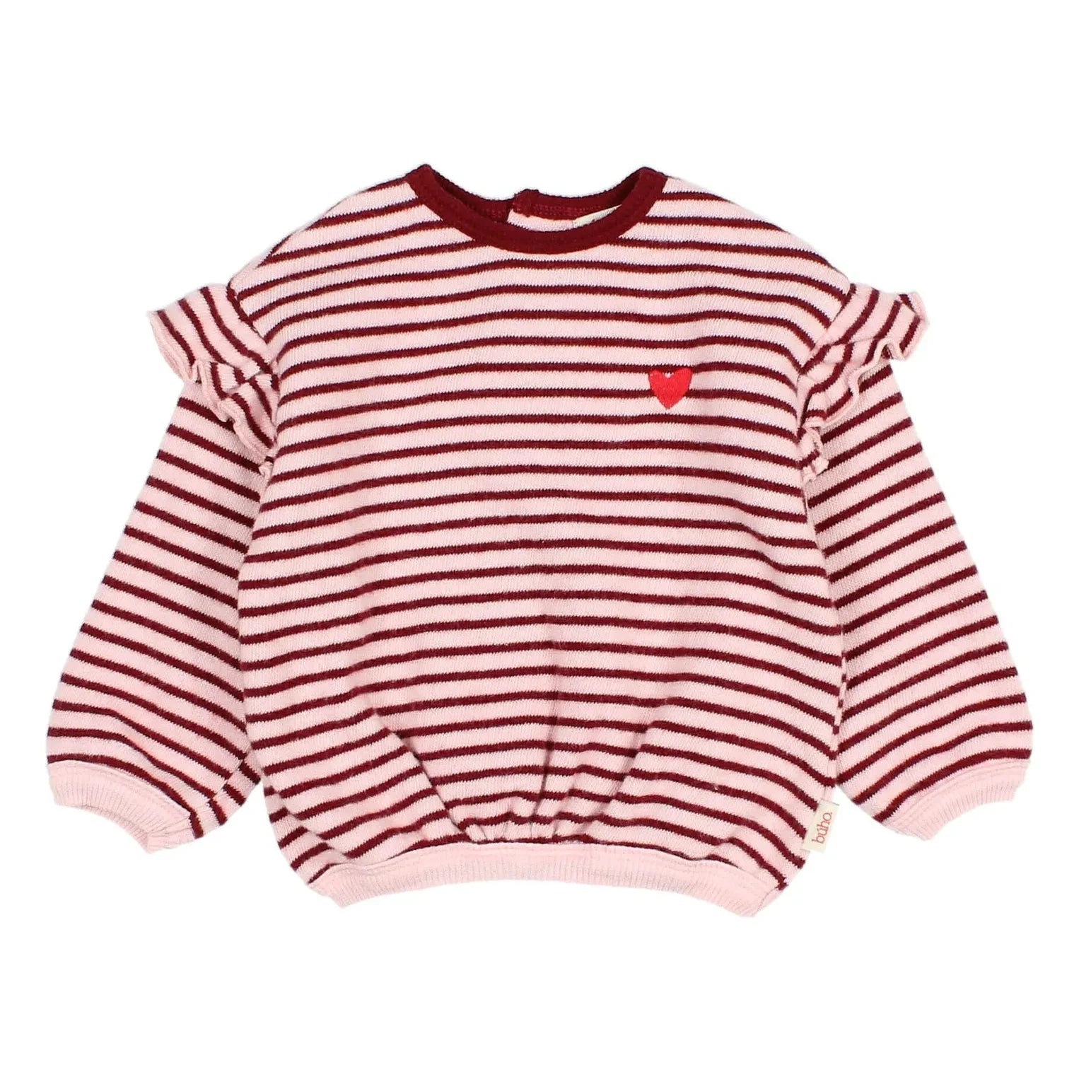 Búho - Bordo Kız Çizgili Kalpli Kazak