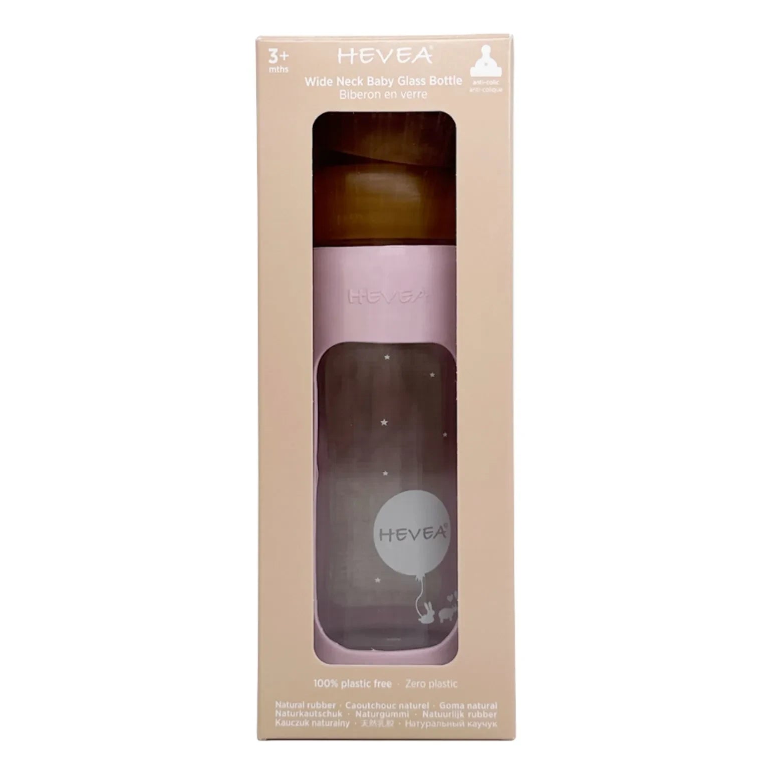 Hevea - Protective Cover Middle Flow Wide Mouth Glass Bottle | Powder Pink