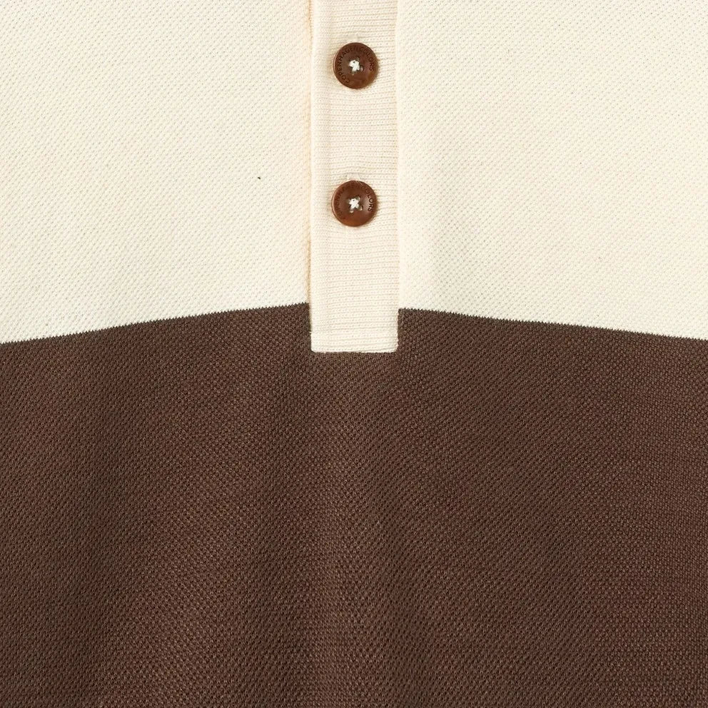 Copenhagen Colors - Organic Cotton Striped Long Sleeve Polo T-Shirt | Grey
