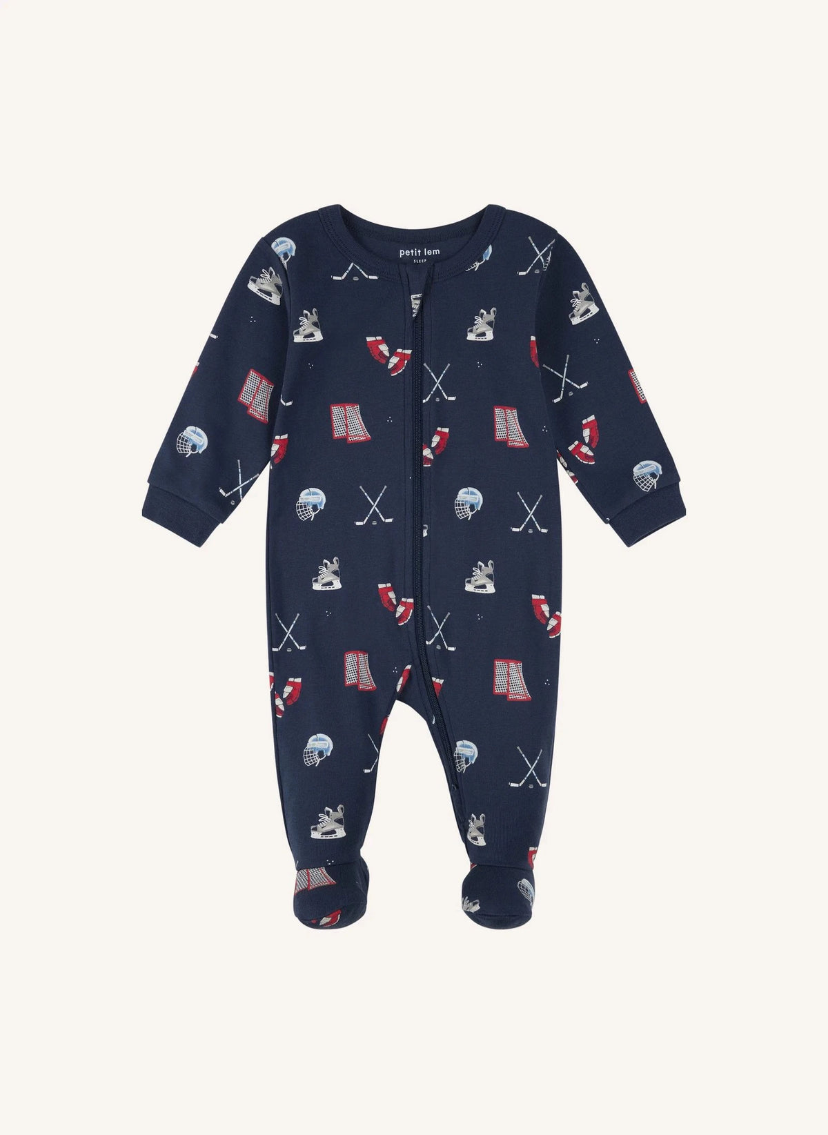 Petit Lem - Organic Cotton Hockey Footed Pajamas | Navy