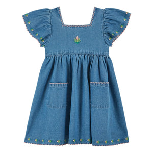 Emile et Ida - Embroidered Denim Dress | Blue