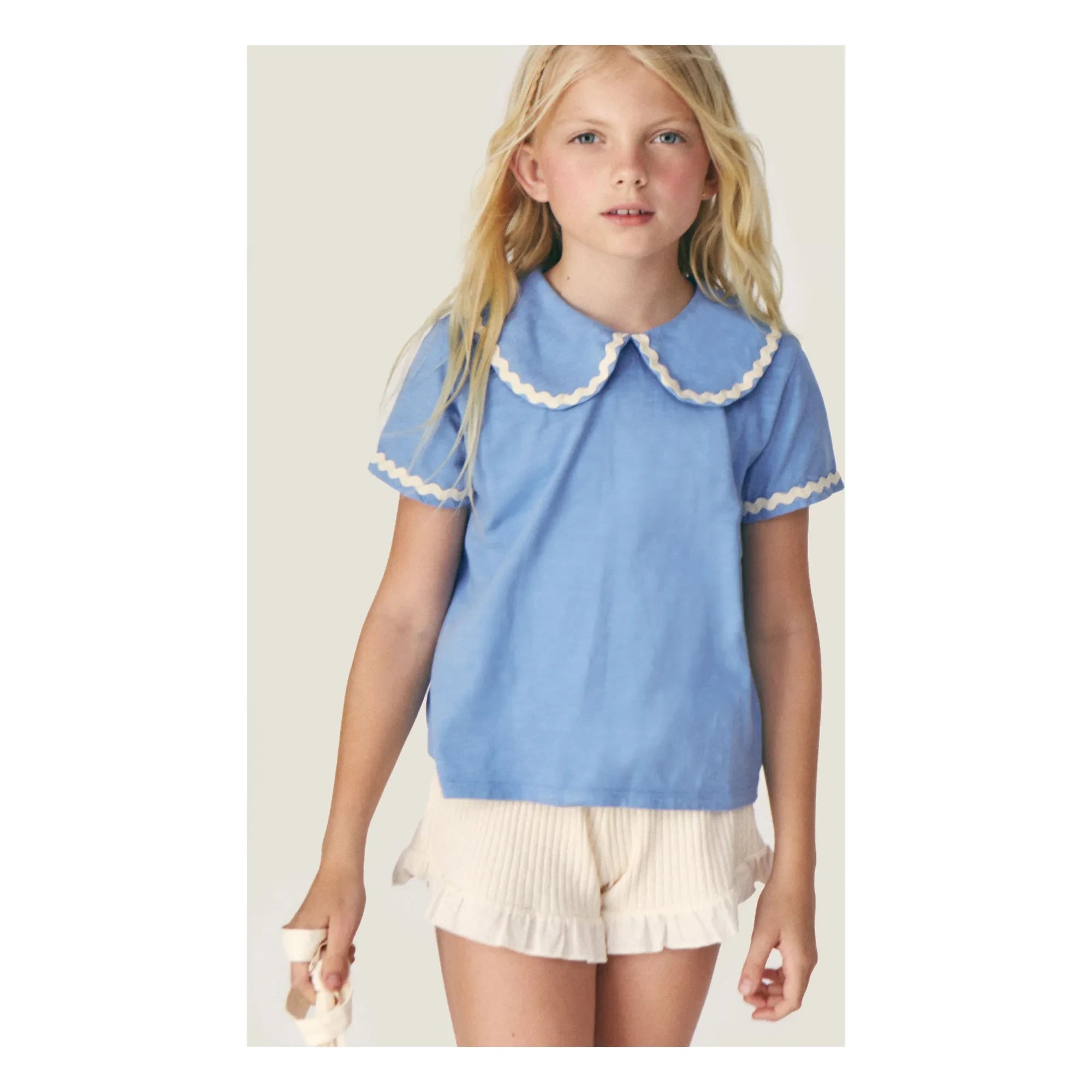 Mipounet - Claudine Collar Odetta Organic Cotton T-shirt | Blue