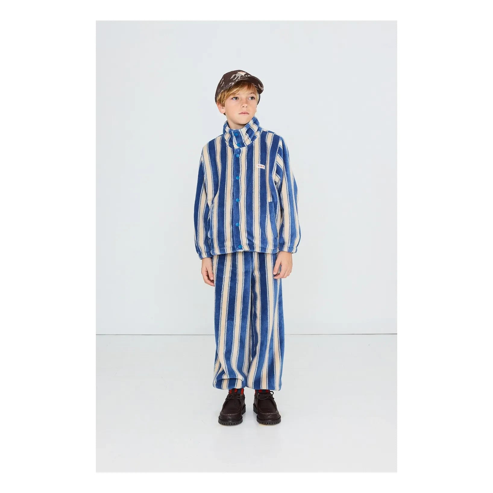 Tinycottons - Striped Fleece Jacket | Petrol Blue