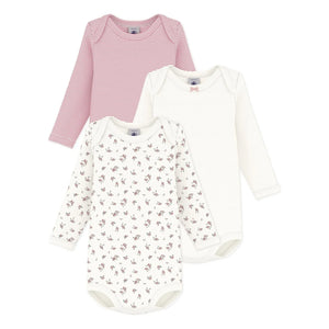 Petit Bateau - 3'lü Organik Pamuk Çiçek Desenli Body Seti | Pembe