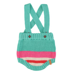 Piupiuchick - Striped Organic Cotton Knit Romper | Turquoise