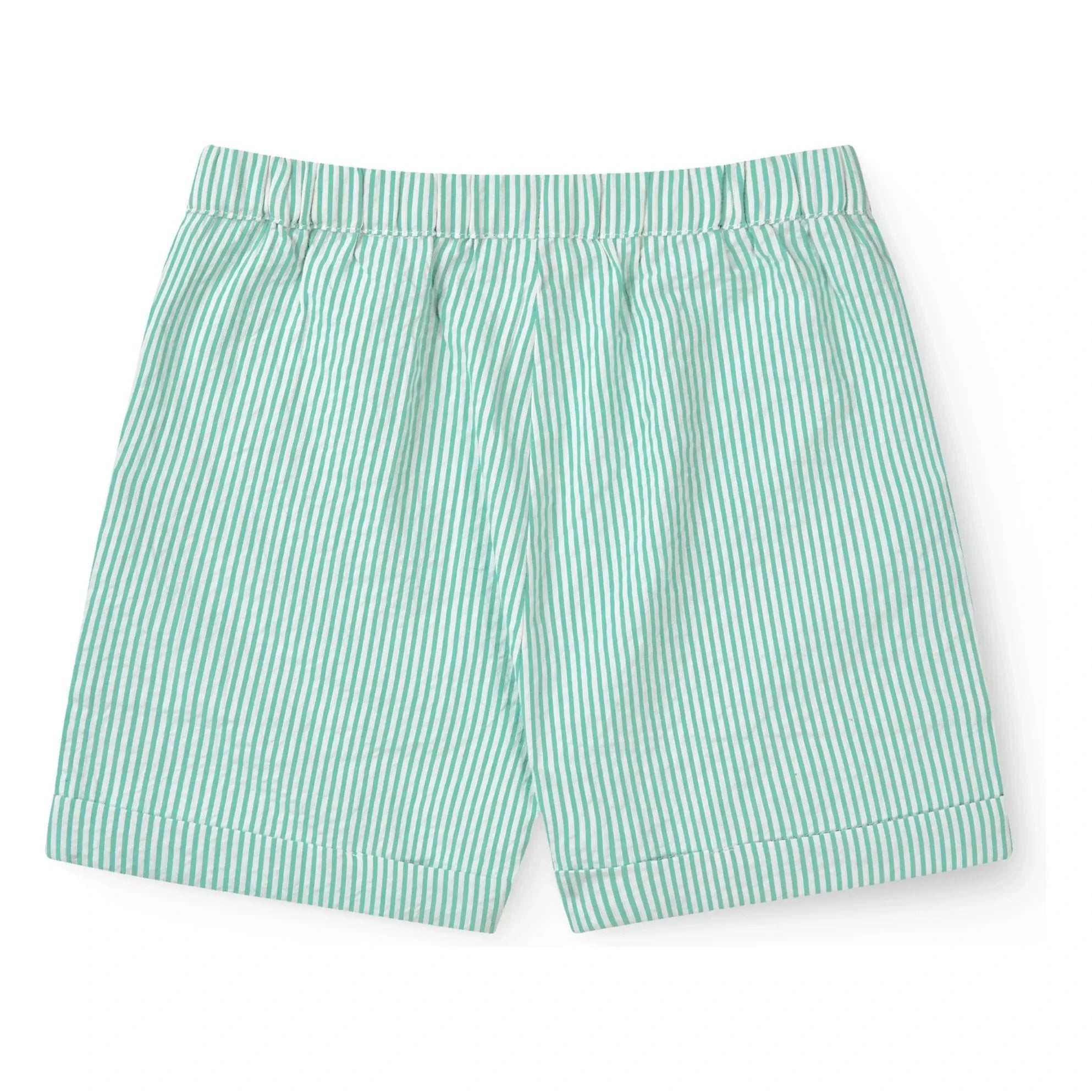 Copenhagen Colors - Striped Seersucker Organic Cotton Sports Shorts | Turquoise