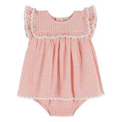 Emile et Ida - Gingham Organic Cotton Romper Dress | Pink