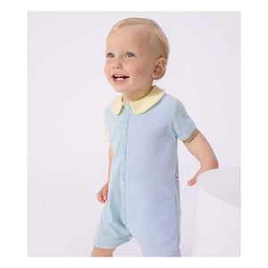 Petit Bateau - Striped Pajama Romper Shorts | Blue