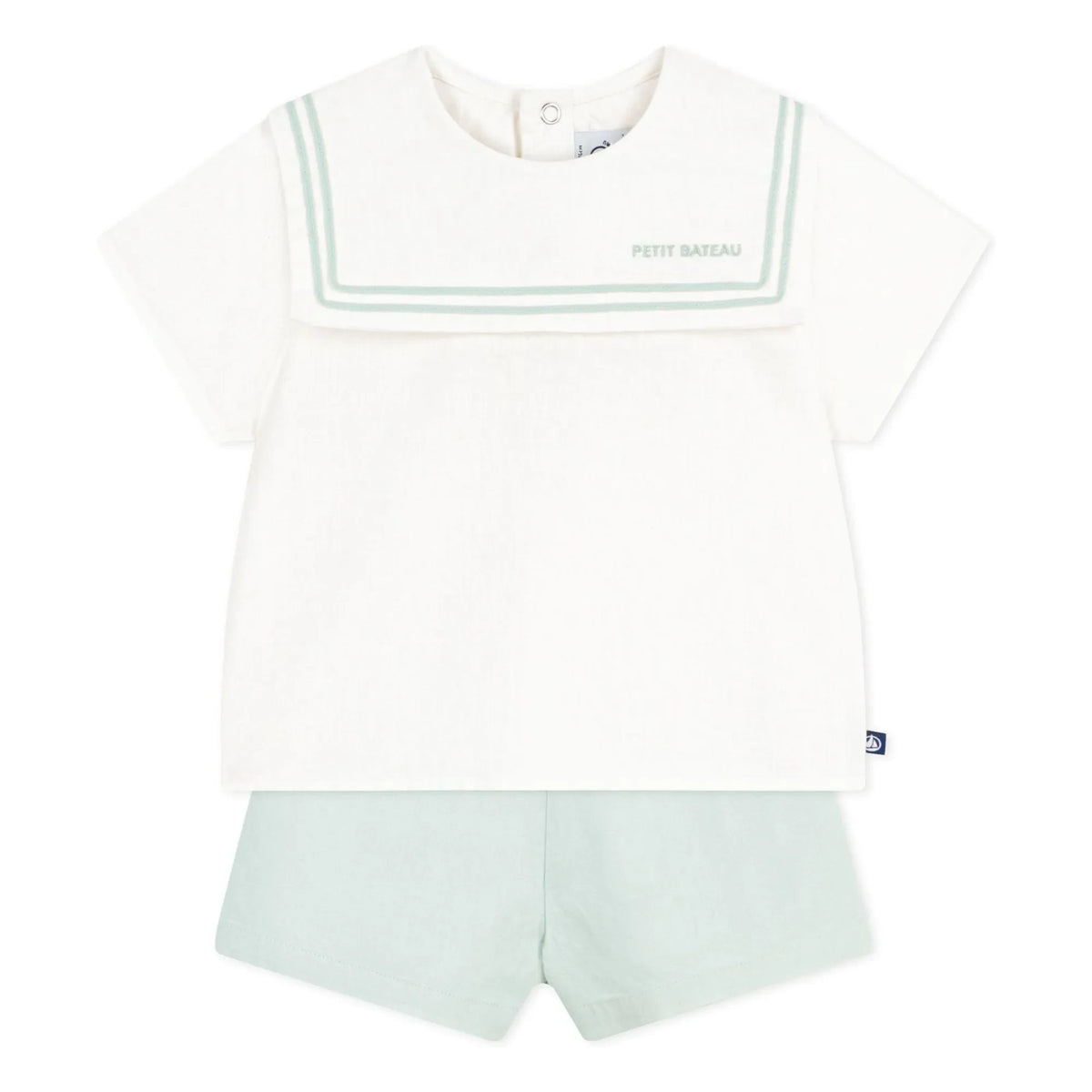 Petit Bateau - Navy Collar Top and Linen Shorts Set | Sage