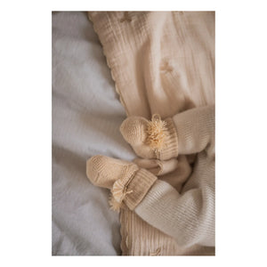 Gentil Coquelicot - Knitted Slippers and Embroidered Pouch | Nude