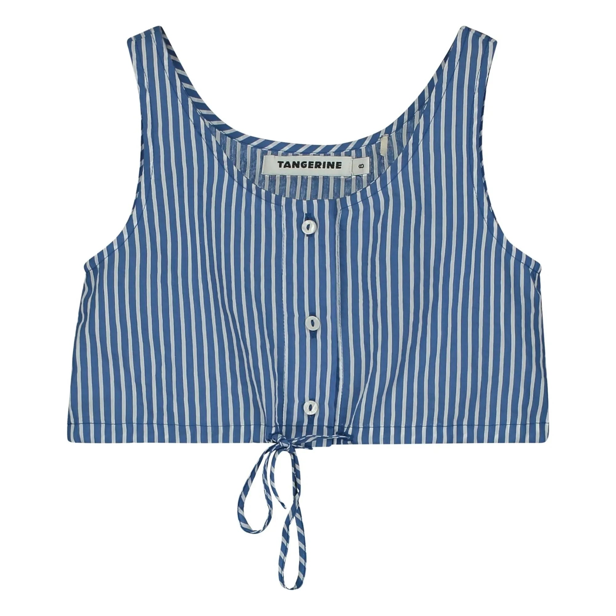 Tangerine - Striped Short Button-Down Top | Blue