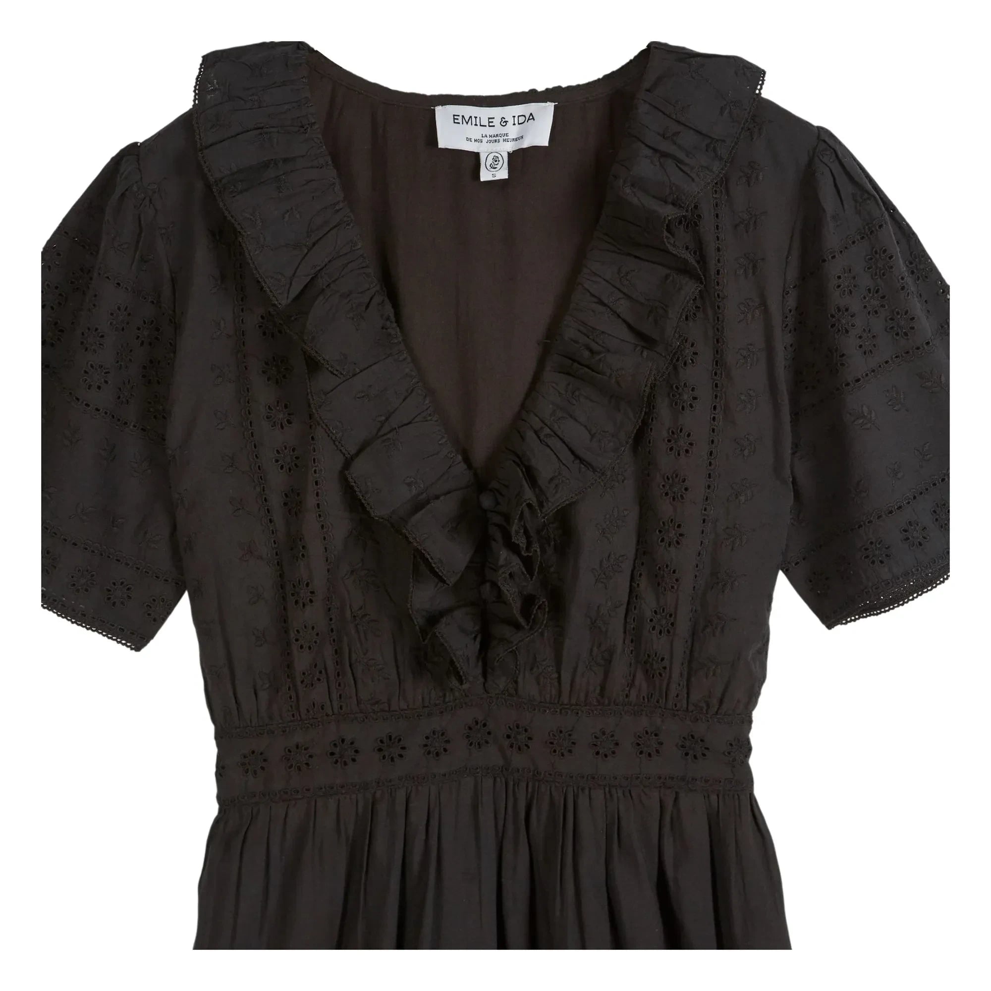 Emile et Ida - Broderie Anglaise Cotton Dress | Black