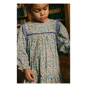 Louise Misha - Isatys Dress with Floral Pattern in Thin Velvet | Blue