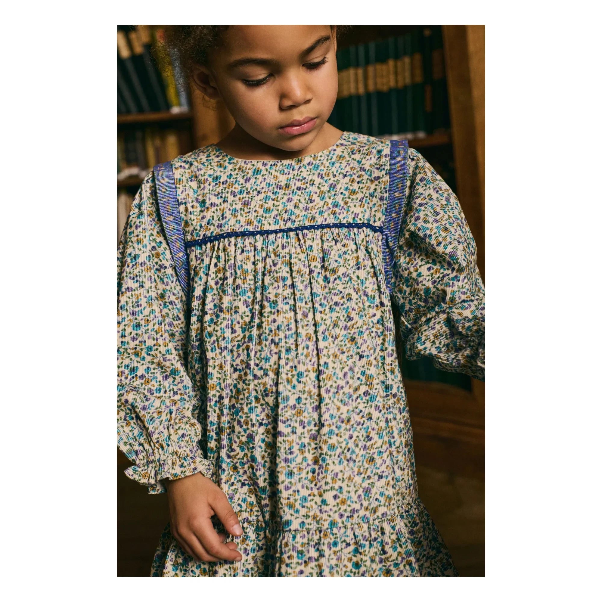 Louise Misha - Isatys Dress with Floral Pattern in Thin Velvet | Blue