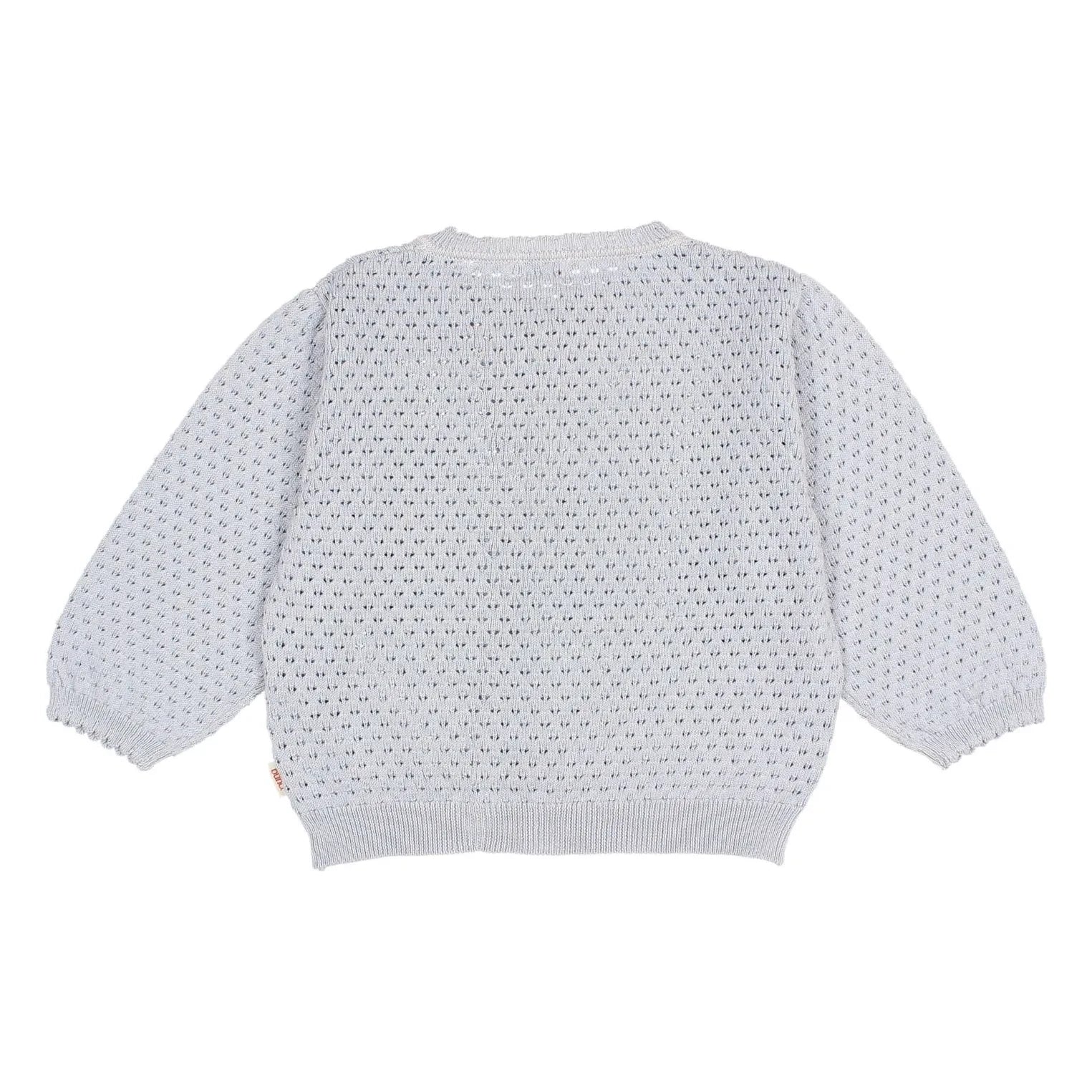 Búho - 3/4 Sleeve Openwork Organic Cotton Cardigan | Light Blue