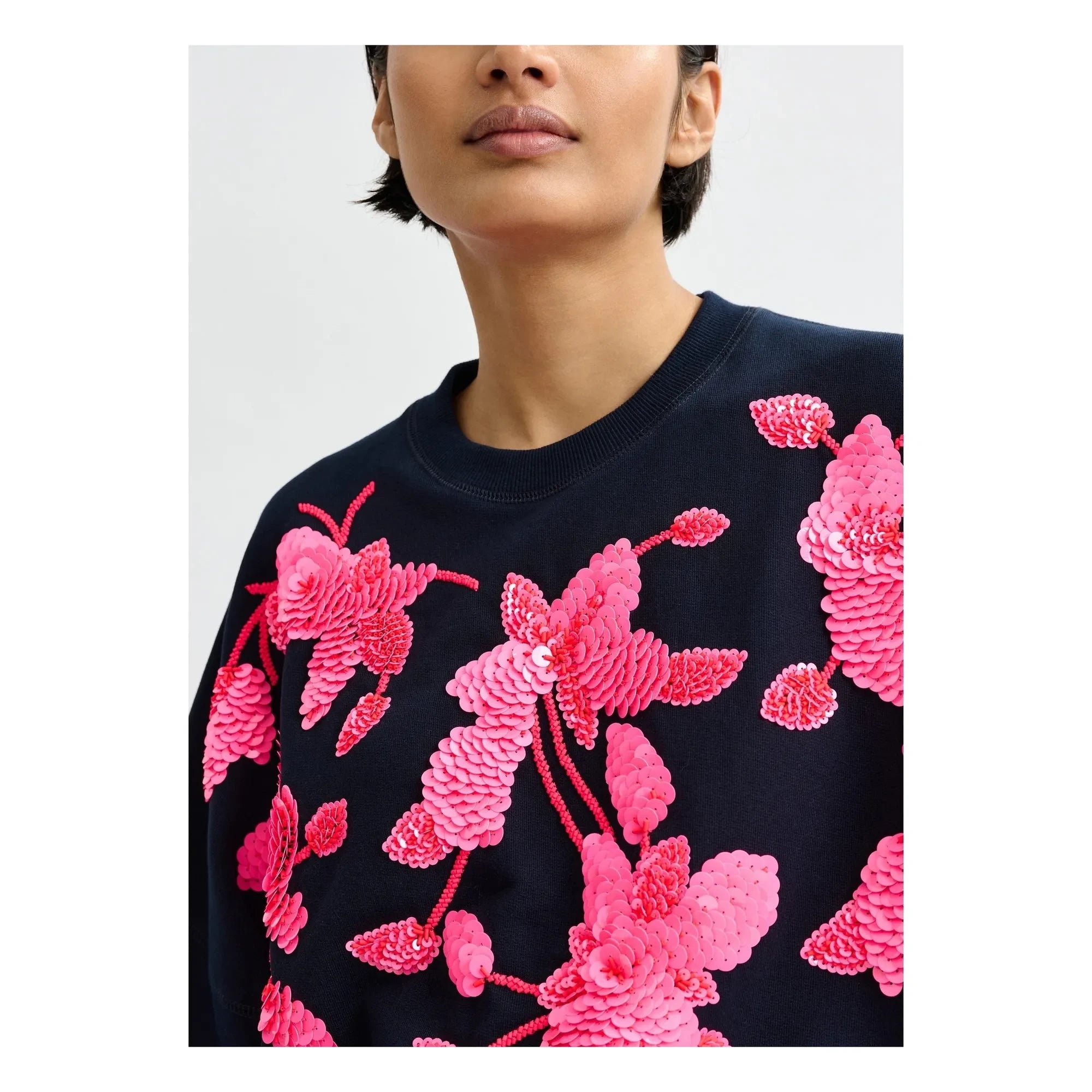 Essentiel Antwerp - Bisiklet Yaka Nakışlı Sweatshirt | Lacivert